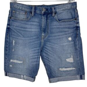 Blue Distressed Jean Bermuda Shorts with Frayed Hem Summer Vacation Size 32